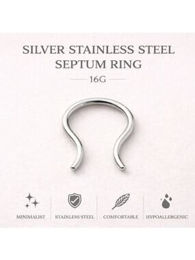 Silver Stainless Steel Septum Ring 16G Minimal Body Jewelry